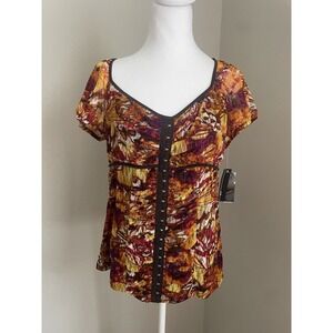 AGB Y2K Babydoll Top Women XL Sheer Sleeve Shirt Eye Hook Mesh Dead stock